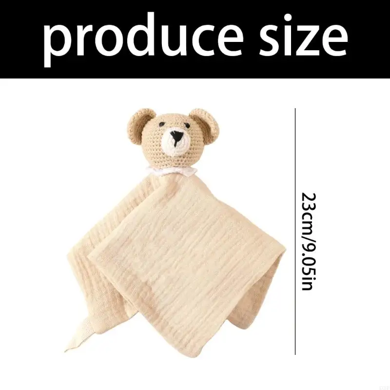  Soft Cotton Baby Comforting Blanket with Adorable Animal Crochet Design Gentle Mood Appease Toy for Infant view 6