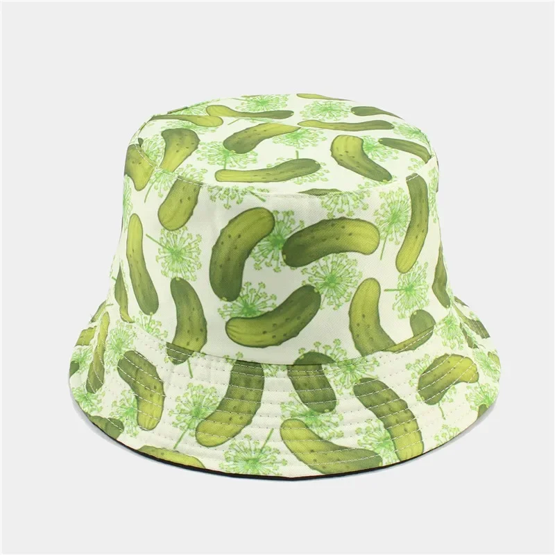 Four Seasons Cotton Cucumber Pattern Print Bucket Hat Outdoor Travel Sun Cap For Men And Women 134