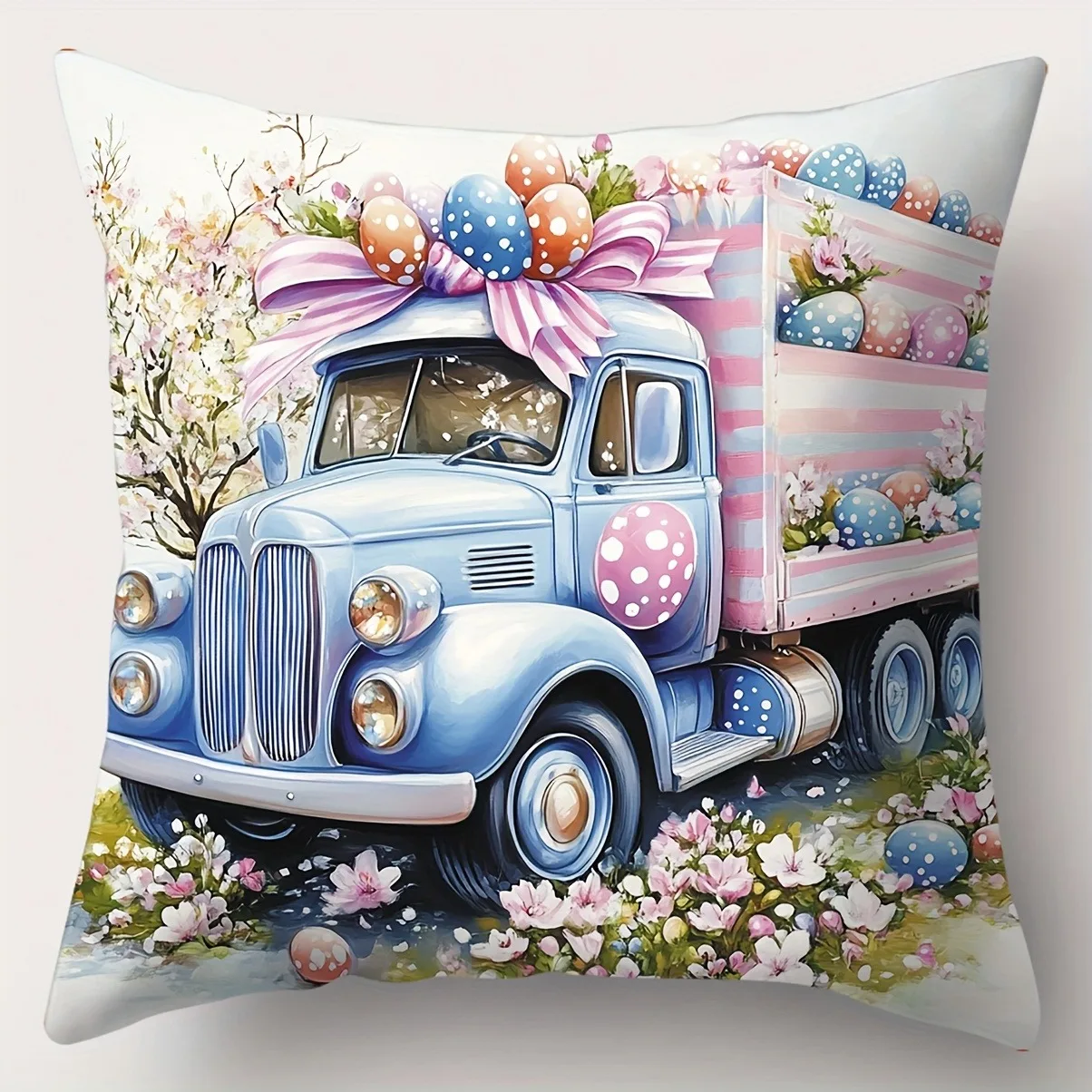 Short plush material pillowcaseHappy Easter decoration pillowcase home room decoration bowknot Rabbit truck egg print living roo