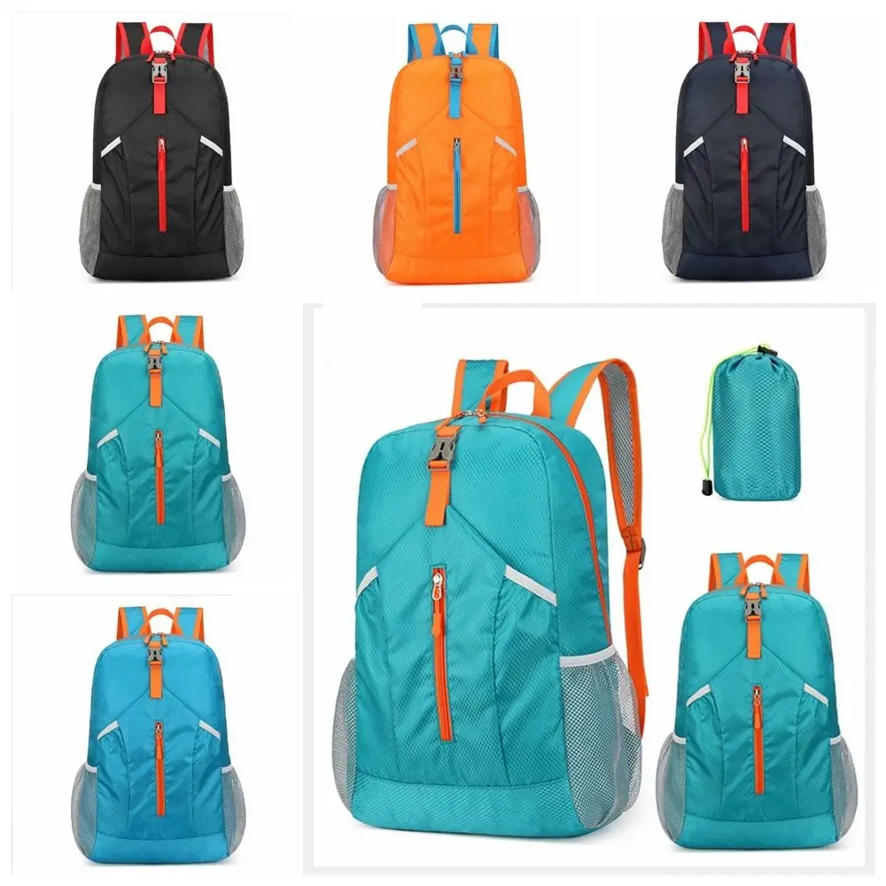 

Large Capacity Foldable Backpack with Drawstring Storage Bags Zipper Lightweight Nylon Bag Sports Knapsack Shoulders Bag Women