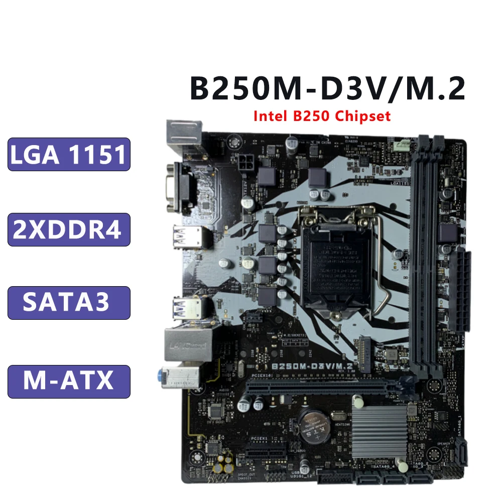 

B250M-D3V/M.2 B250 LGA 1151 Motherboard Support i5-7500/6500 i7-7700K i3-7100/6100 CPU DDR4 32GB SATA III USB3.1 Micro ATX