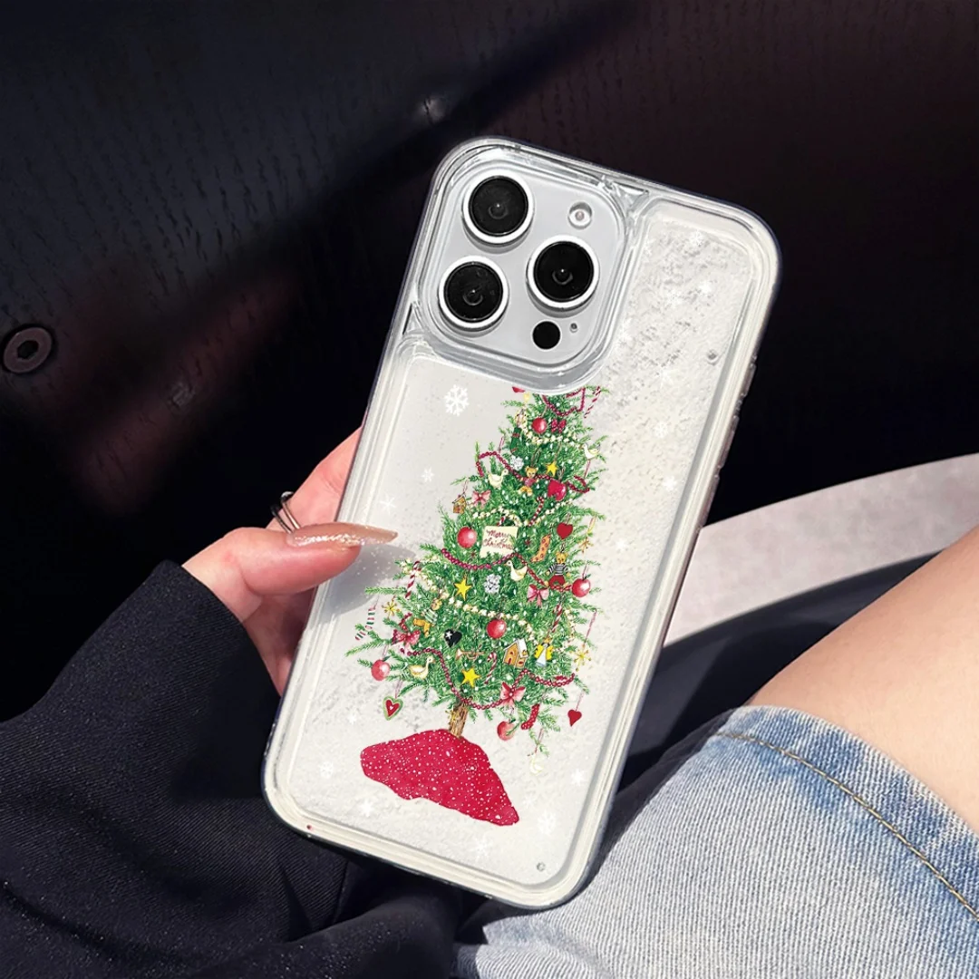 

Christmas Tree quicksand Transparent Phone Case For iPhone 17 16 15 14 13 12 11 Pro XS MAX 16 Plus Santa Claus Gift soft Cover