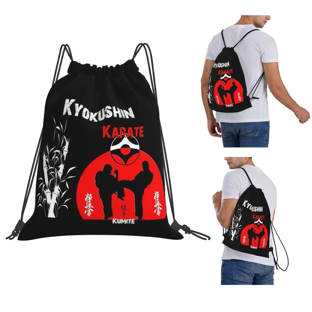 Kyokushi Karate Kumite Scene Backpacks Multi-function Drawstring Bags Storage Bag Book Bags for Travel School