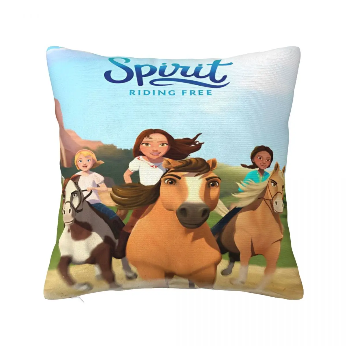 Spirit Riding Free Cartoon Horse Pillow Cover Printed Polyester Cushion Cover Decoration Pillow Case Cover Living Room Square