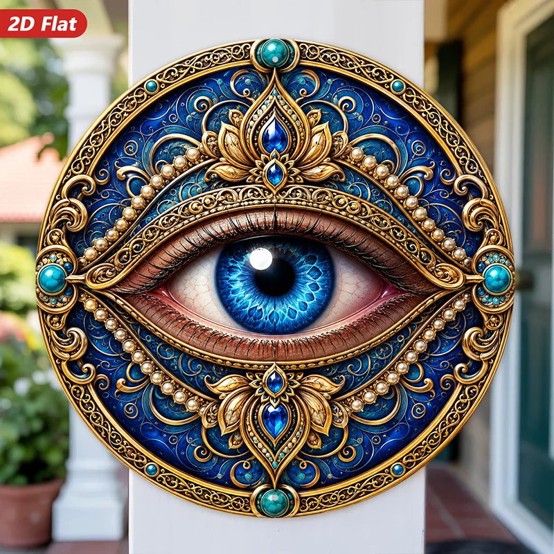 CIFbuy Vintage Evil Eye Blue Gem Aluminum Wall Art Waterproof Wear Resistant Living Room Bedroom Study Office Cafe Halloween