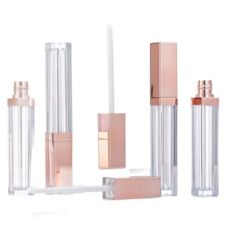 Wholesale 5ml Plastic Lipgloss Tubes Square Shape High Rose Gold Lid DIY Clear Liquid Lipstick Empty Lip Gloss Tube Lip Glaze