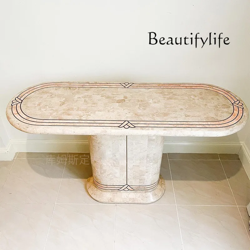 

Natural marble entrance designer villa living room household light luxury simple modern aisle table and table case