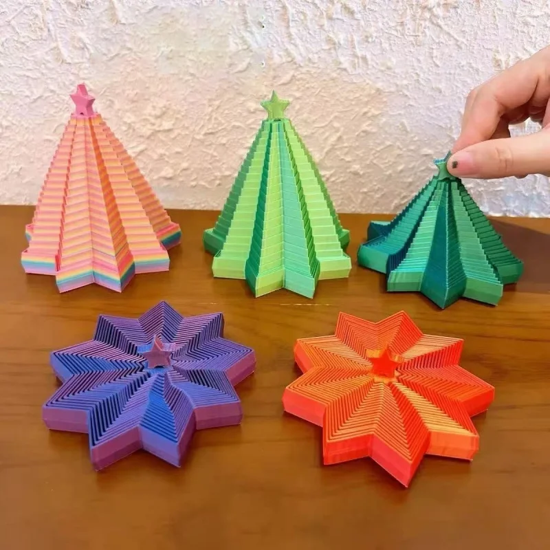  3D Printing Expanded Sensory Christmas Tree Fidget Star Model Visual Illusion Hexagon Whirling Spiral Ornaments Toy
