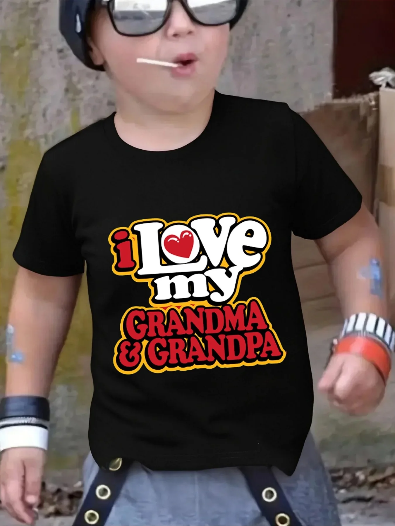 I Love My Grandma Grandpa Heart Family Matching T Shirt Boys Girls Short Sleeve Summer Crew Neck Parent Child Sweet Casual Tops