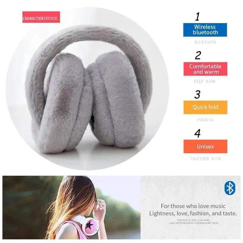

Foldable Bluetooth Wireless Headphones Earmuffs Warm with Mic Music/Calls Headset Ideal winter Christmas gift for girl kid Gift