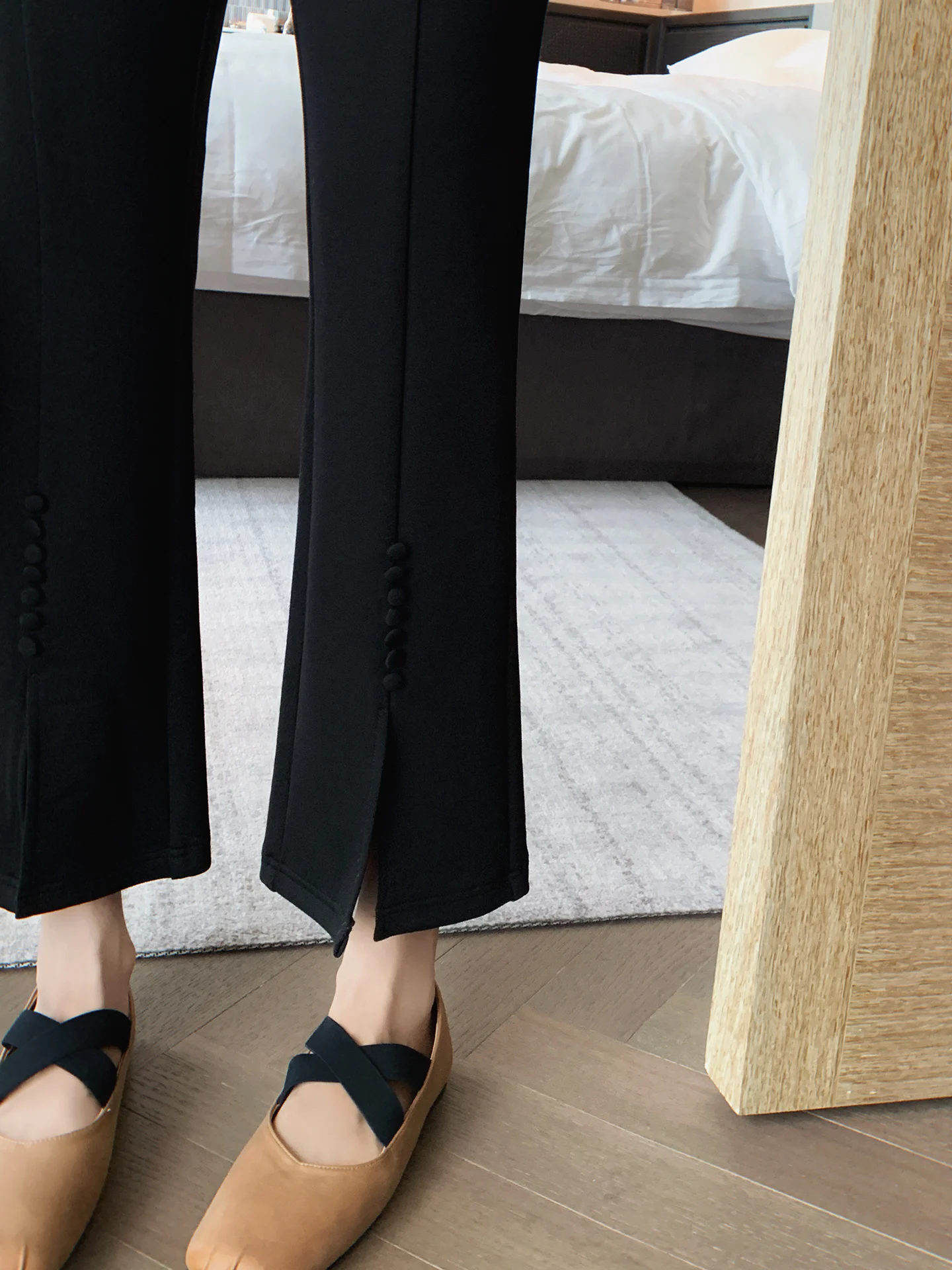 Bla Casual Commute Women's Pants High Waist Flared Leg Button Front Slit Nine-Tenths Length Spring Autumn Versatile Bla T...