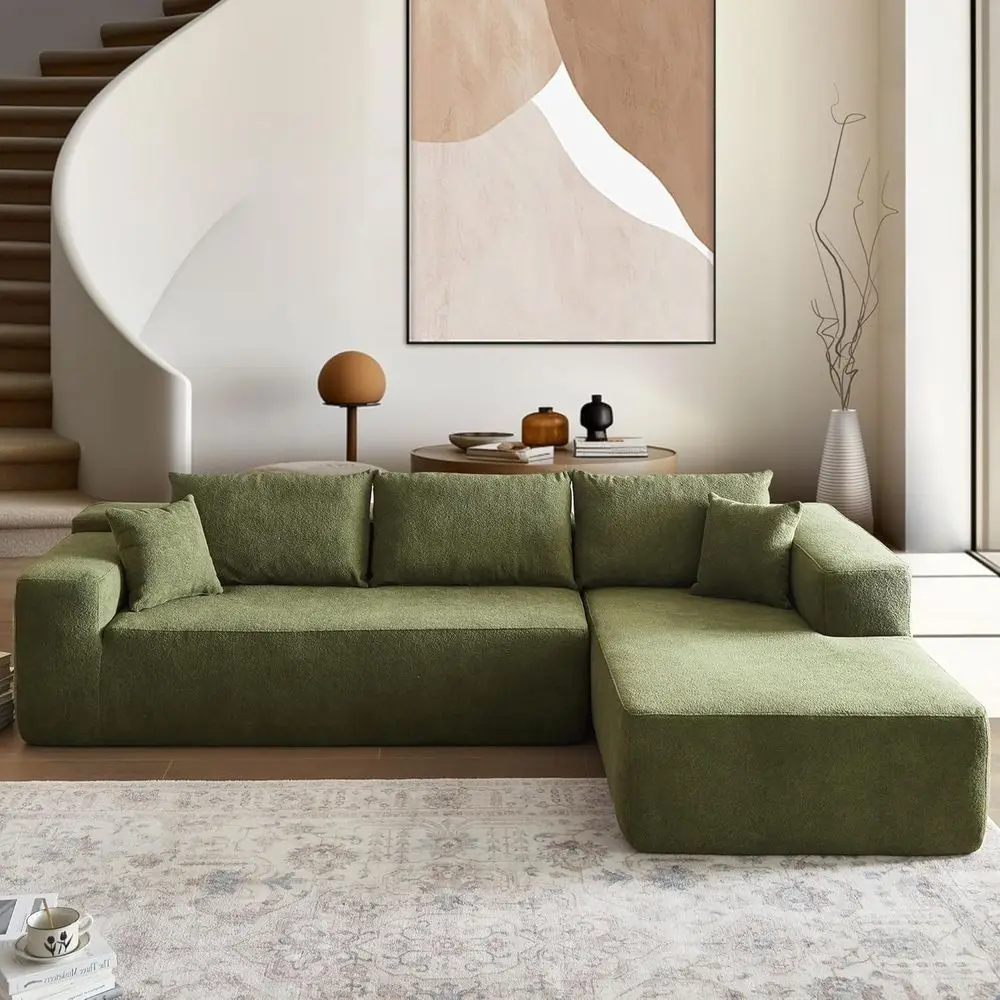 

L-Shaped Sectional Sofa with Chaise, Deep Seating, Green, Ready to Use