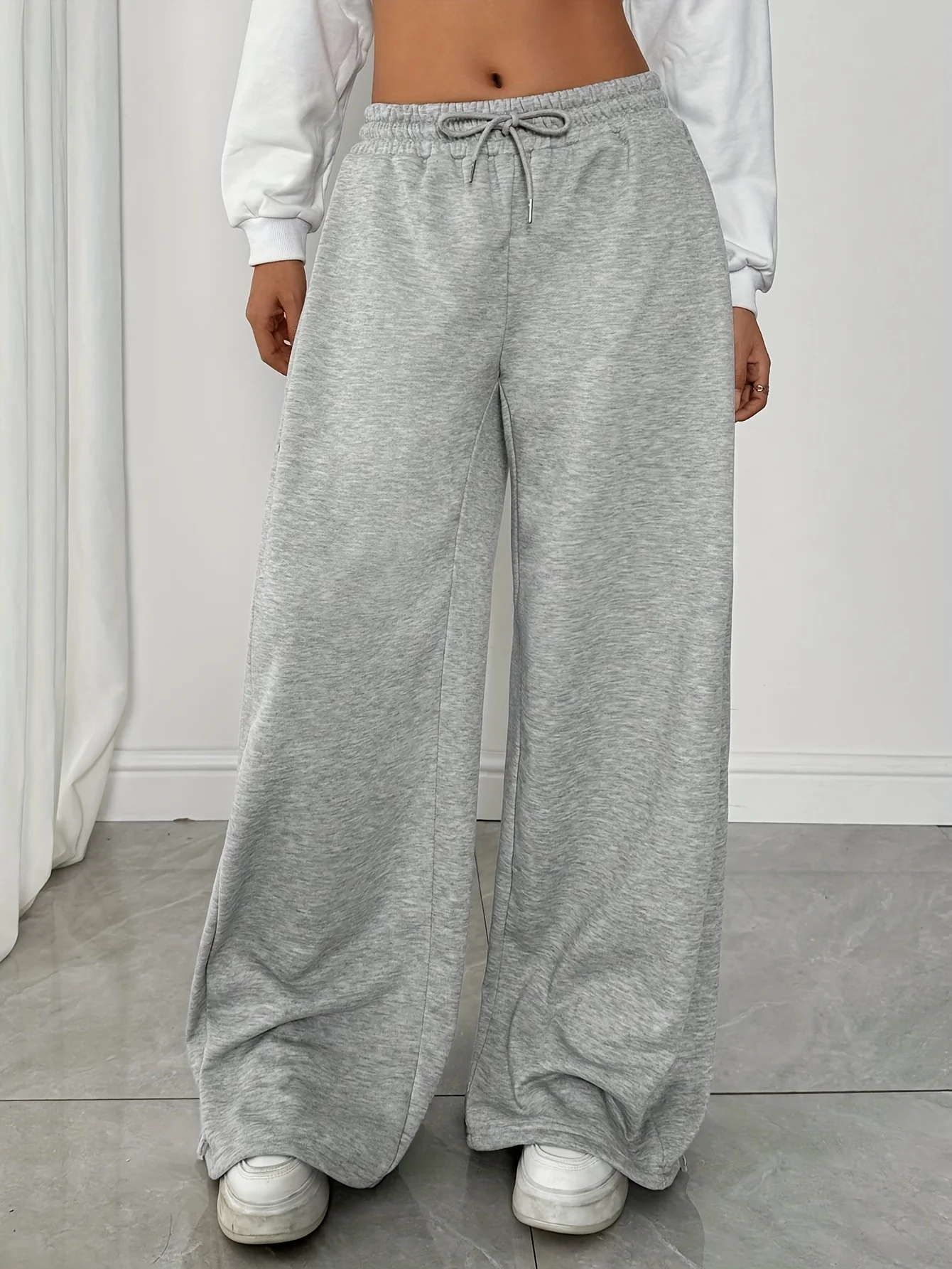 بنطال رياضي نسائي من الصوف مقاس كبير لخريف وشتاء دافئ كاجوال فضفاض أنيق ومتعدد الاستخدامات ملابس خروج عصرية كبيرة الحجم #3