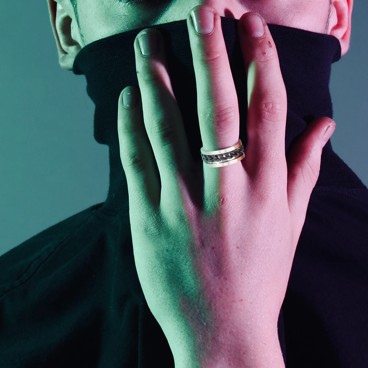 

10pcs Stainless Titanium Steel Chain Rotating Bottle Opener Fashion Titanium Steel Men Ring Jewelry Decorative Ring