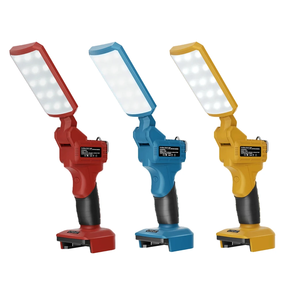 Cordless Folding LED Work Light for Makita/Dewalt/Milwaukee/Bosch 18V Battery Amber Anti-Mosquito Light SOS Distress Light