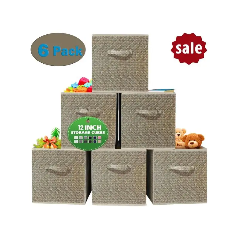 

12 Inch Foldable Cube Storage Bins Set of 6, Organizers for Toys and Clothes, Brown Storage Boxes
