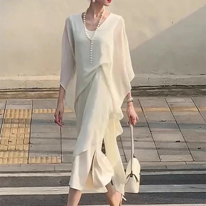 Summer Korean Fashion Elegant Off the Shoulder Dress Ladies Short Sleeve V-neck Temperament Midi Vestido Women Casual Mesh Dress