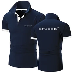 SpaceX Space X Logo 2023 Men's New Quality Solid Color Shirts Cotton Shorts Sleeve Casual Polos Fashionable Summer Hot Lapel Top