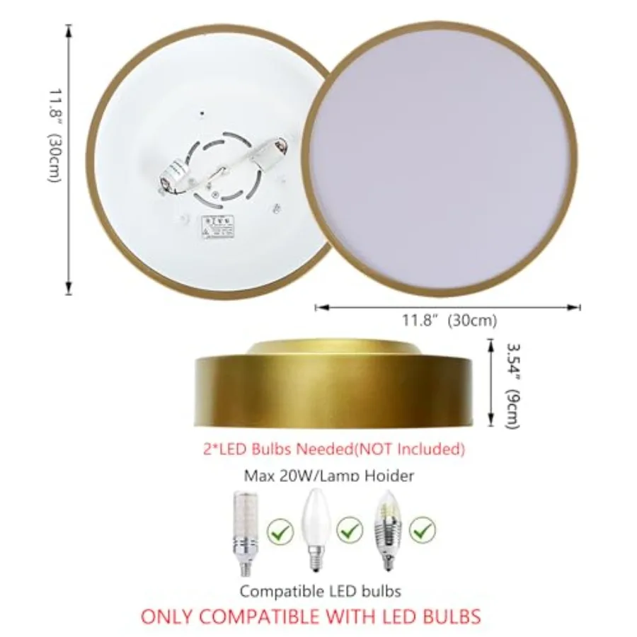 Modern Flush Mount Ceiling Light, 2-Light Round, 11.8
