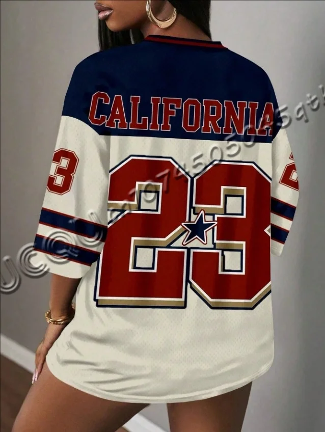 Damen CALIFORN Print V-Ausschnitt Kurzarm Loch T-Shirt Sommer Grafik T-Shirt Baseball Trikots Plus Size Herren Sport T-Shirt