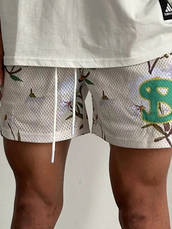 

Мужские повседневные свободные брюки Basketkeall Me orts Summer Spor американского бренда с цветочным принтом, дышащие брюки четырех четверти