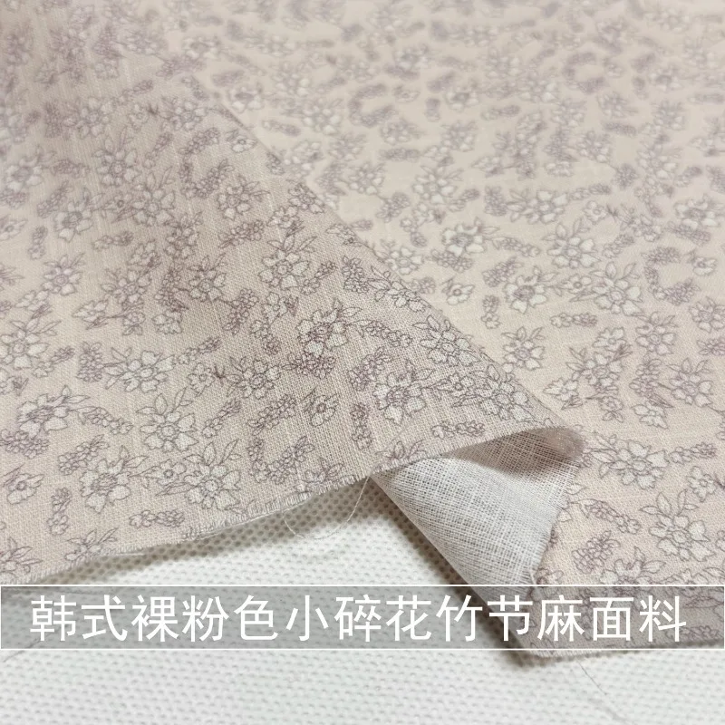 2meter-nude-pink-printed-slub-fabric-thin-shirt-dress-cotton-and-linen-fabric-spring-and-summer