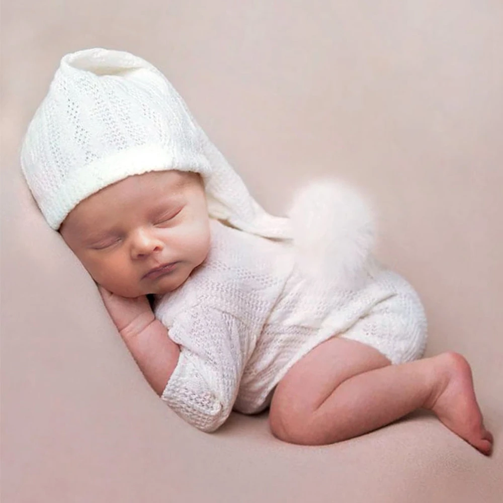 

Newborn Photography Prop Set - Long Sleeve Knit Hat Romper Studio Shooting Costume Infant Photography Props