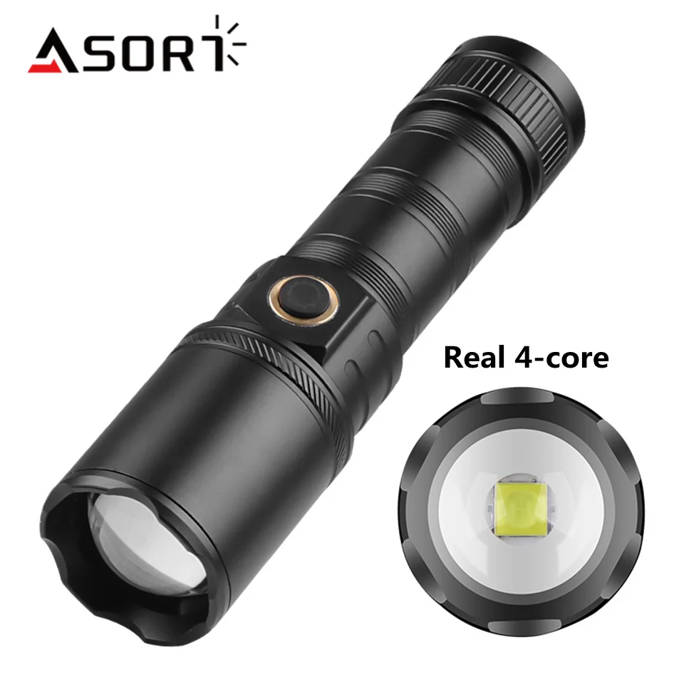 High Power LED Flashlight Lantern TYPE-C Rechargeable Zoom Long-range Flashlights For Camping Fishing Hiking Self Defense