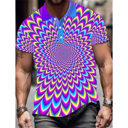 Men's Lapel Polo Shirt Full Print Optical Illusion Graphic Button Up Golf Shirt For Men Short Sleeves Plus Size Turndown Tshirt