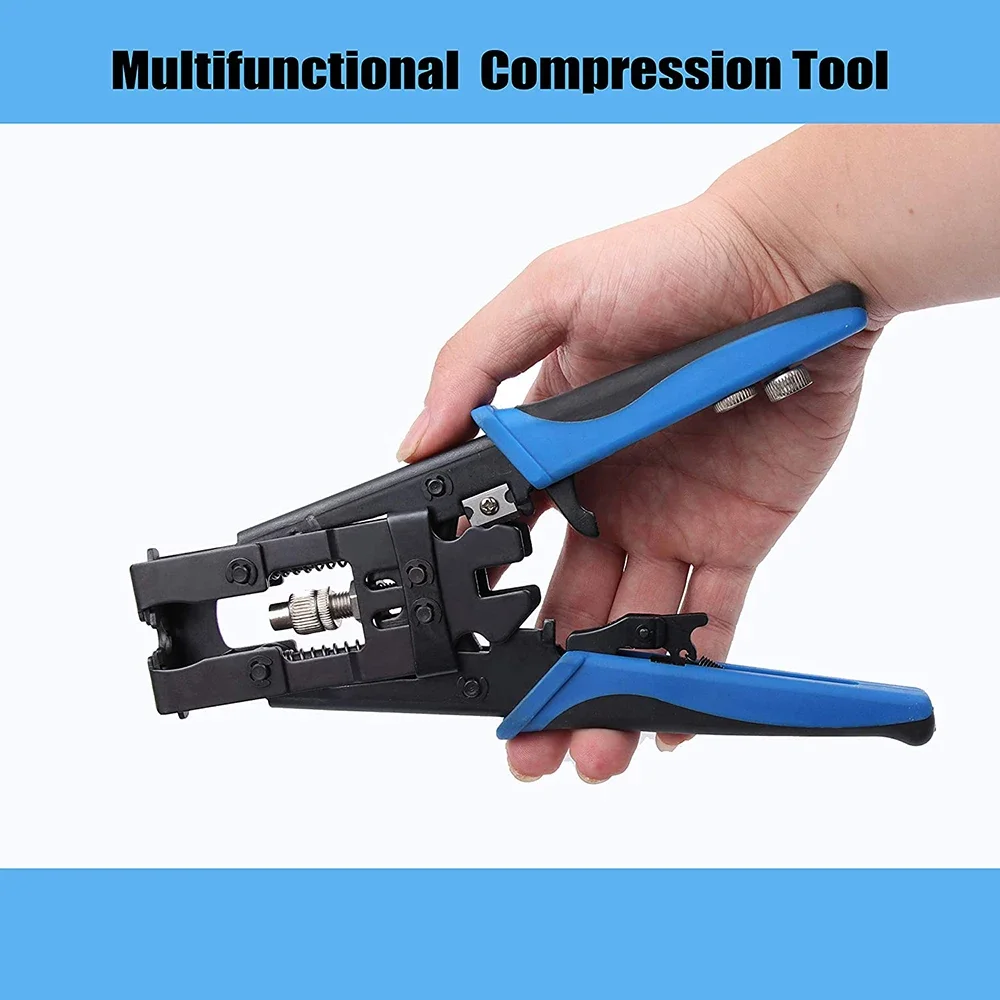 Coaxial Compression Tool And BNC Cable Crimper Kit,Multi Crimping Connector Adjustable Tool Set For RG59 RG6 F BNC RCA Plier