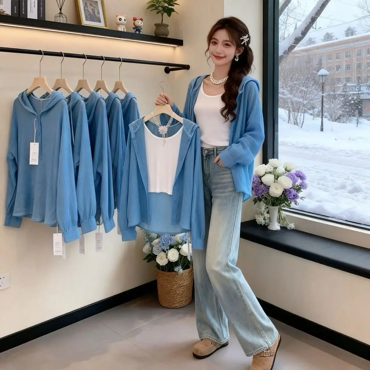 

Women's Summer Thin Breathable Loose Hanging Sensation Hat Sun Protection Shirt Long Sleeve Casual Fashion Outerwear Coat