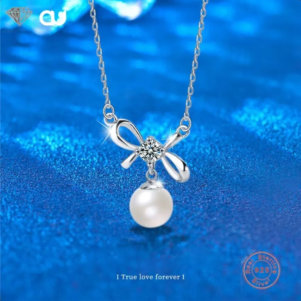 

Natural Pearl Necklaces 0.5/1Carat Moissanite Pendant 925 Sterling Silver Necklace for Women Wedding Party Bridal Fine Jewelry