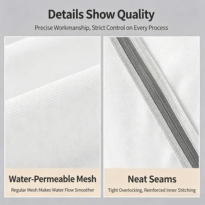 Reusable Breathable Mesh Laundry Bag Non-Rust Zipper Machine Washable for Delicate Garments Clothes Protection Travel Home Use