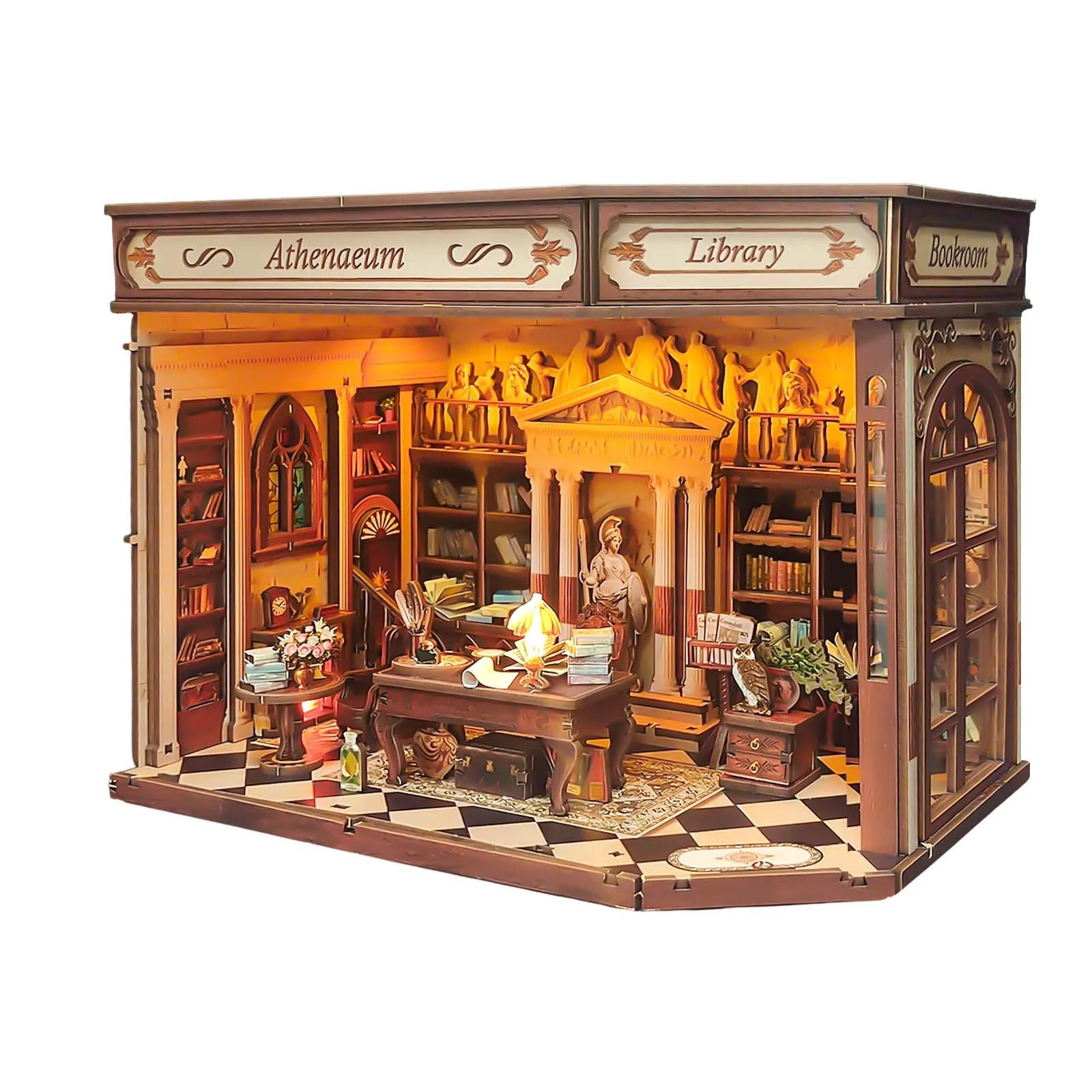 

DIY Athena's Study Casa Wooden Miniature Model Kit 3D Puzzle Doll Houses With Furniture Dollhouse for Friends Birthday Gifts
