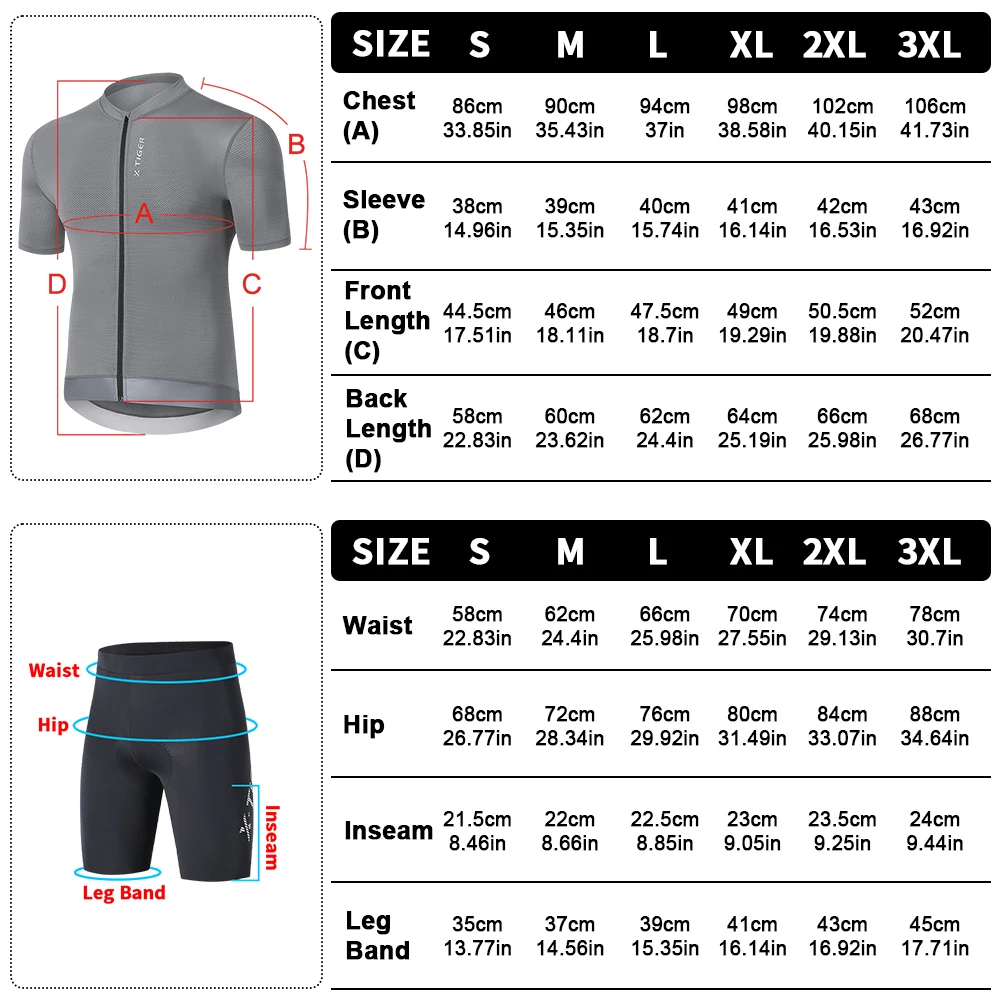 X-TIGER Men\'s Cycling Jersey Set Grey 2024 Cycling Jersey Man Bike High Quality Breathable Cycling Shirt Summer Sport Shorts