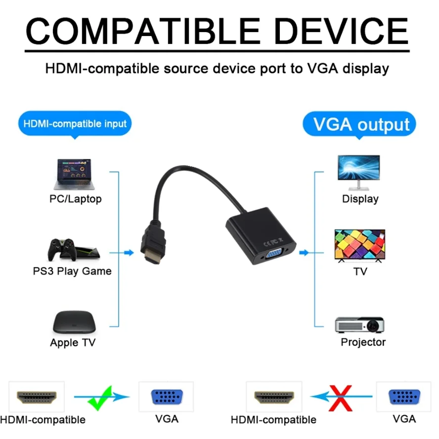 HD 1080P HDMI-compatible To VGA Adapter Converter Cable HDMI Male To VGA Famale Digital Analog Converter for Tablet laptop PC TV