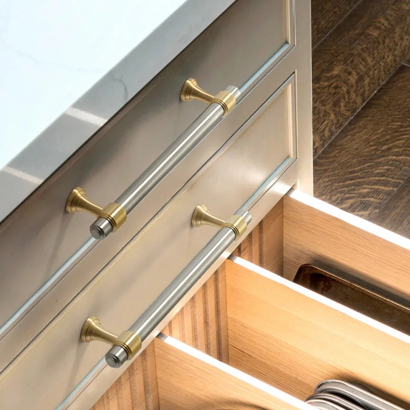 Brass Cabinet Handles Brushed Silver with gold Furniture Pulls Nickel Wardrobe Bar Handle Drawer Knobs