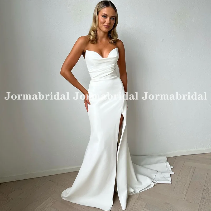 

Women Side Split Wedding Dresses Sweetheart Neckline Long Pleated Crepe Mermaid Bridal Gown Vestidos Novias Tailor Made Robes