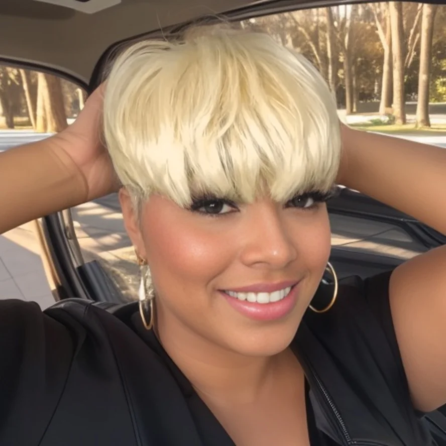 앞머리가 있는 짧은 직선 다채로운 픽시 컷 가발 150% 밀도 여성용 전체 기계 제작 가발 여름 데일리웨어