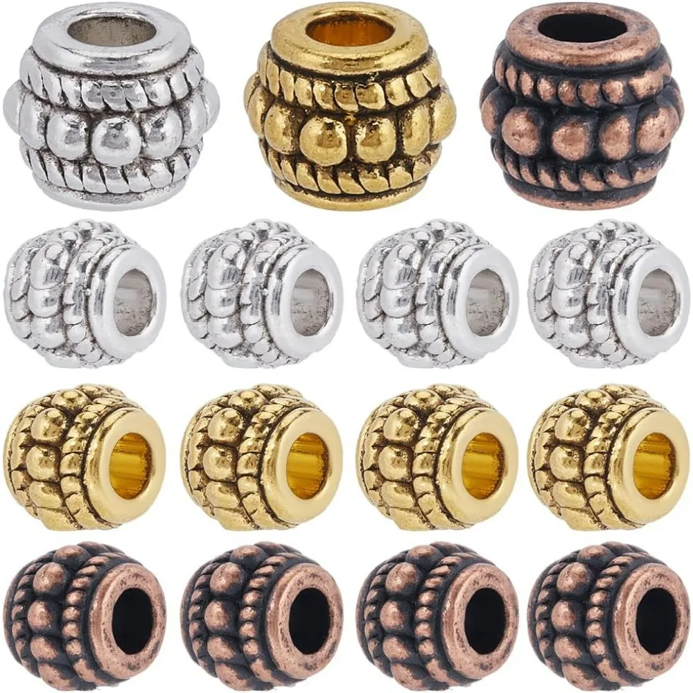 1 صندوق 150 قطعة الفضة ثقب كبير خرزة مباعدة الذهب الأوروبي Rondelle الخرز السائبة العتيقة سبائك البرونز العمود برميل أنبوب #1