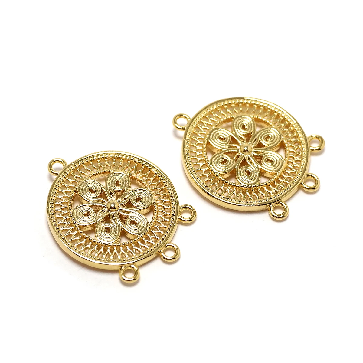 

2pcs Flower Earring Charms,24K Gold Color Plated Brass Hollow Out Pendant,22x17.5mm Round Drop,Earring Jewelry Making Supplies