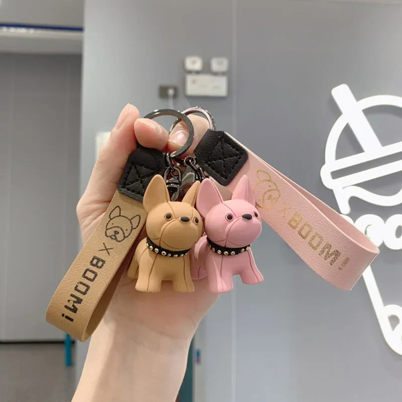 PU Leather Dog Keychains for Women Bag Pendant Fashion Punk French Bulldog Keychain Jewelry Trinket Men\'s Car Key Ring Key Chain