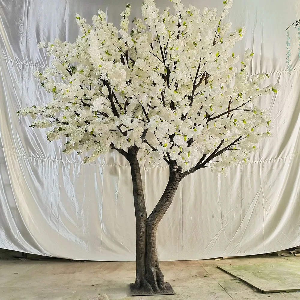 2026 Custom Large White Fake Artificial Big Tree Cherry Blossom Tree Artificial Curve Cherry Blossom Tree