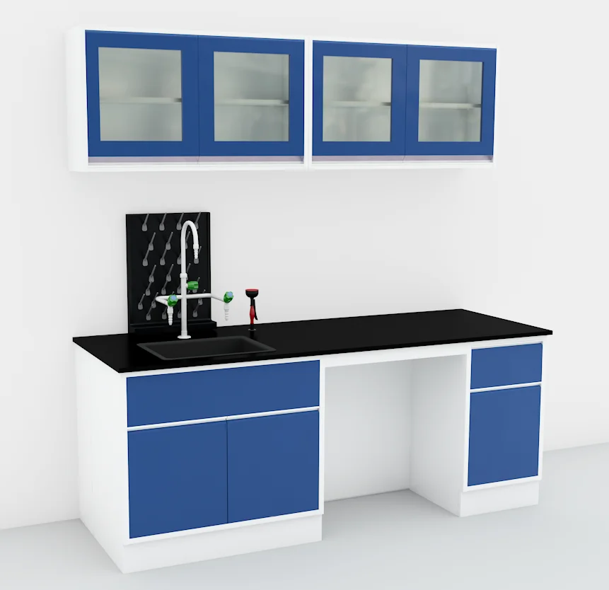 LB-FM-10 مقعد مختبر حائط مثبت على الأرض مع أرفف كاشف/صنبور ماء/صنبور