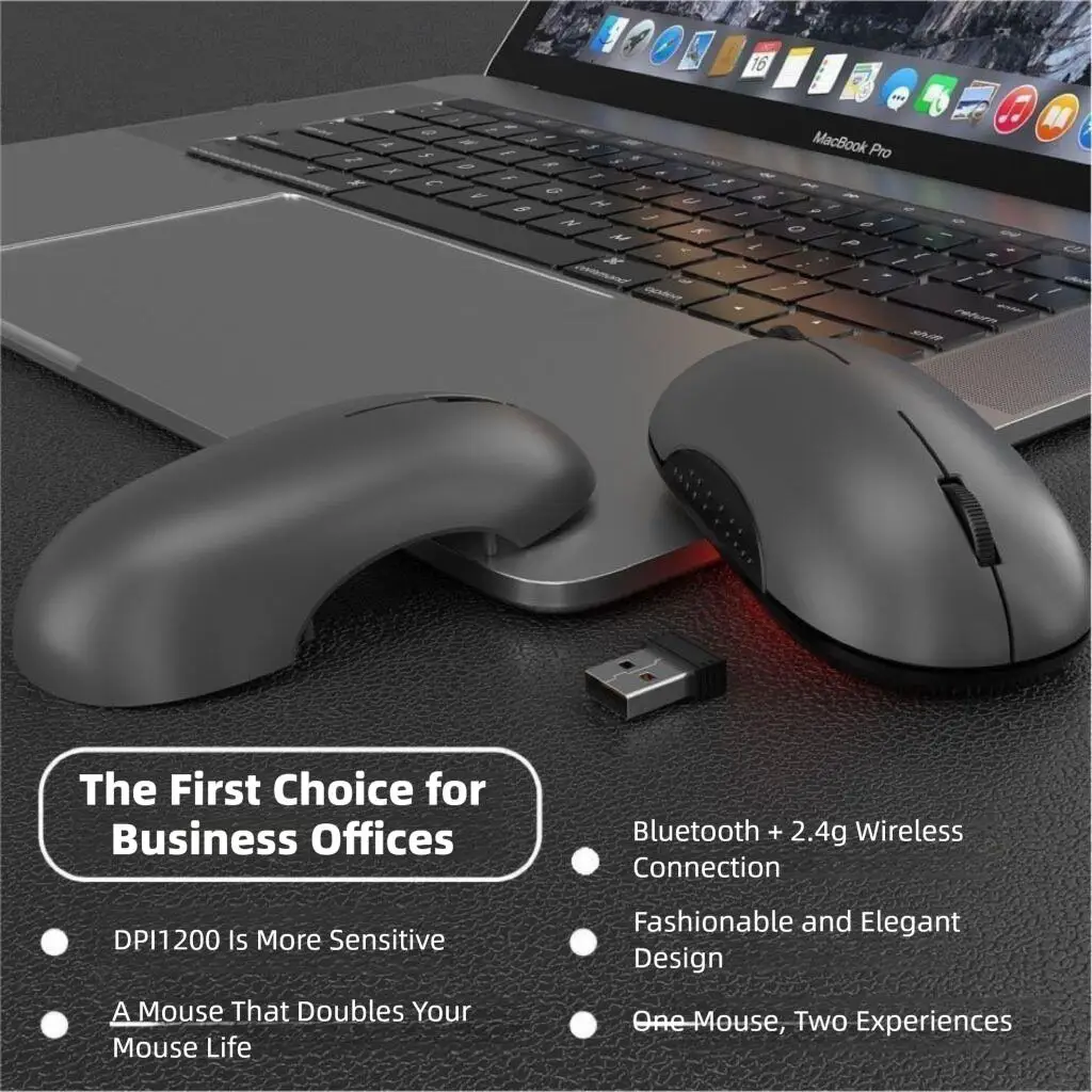 

Creative Switchable Two-Way Wireless Mouse, 2.4G+Bluetooth, Silent & Mechanical Click, High Precision Mice For PC Laptop Office