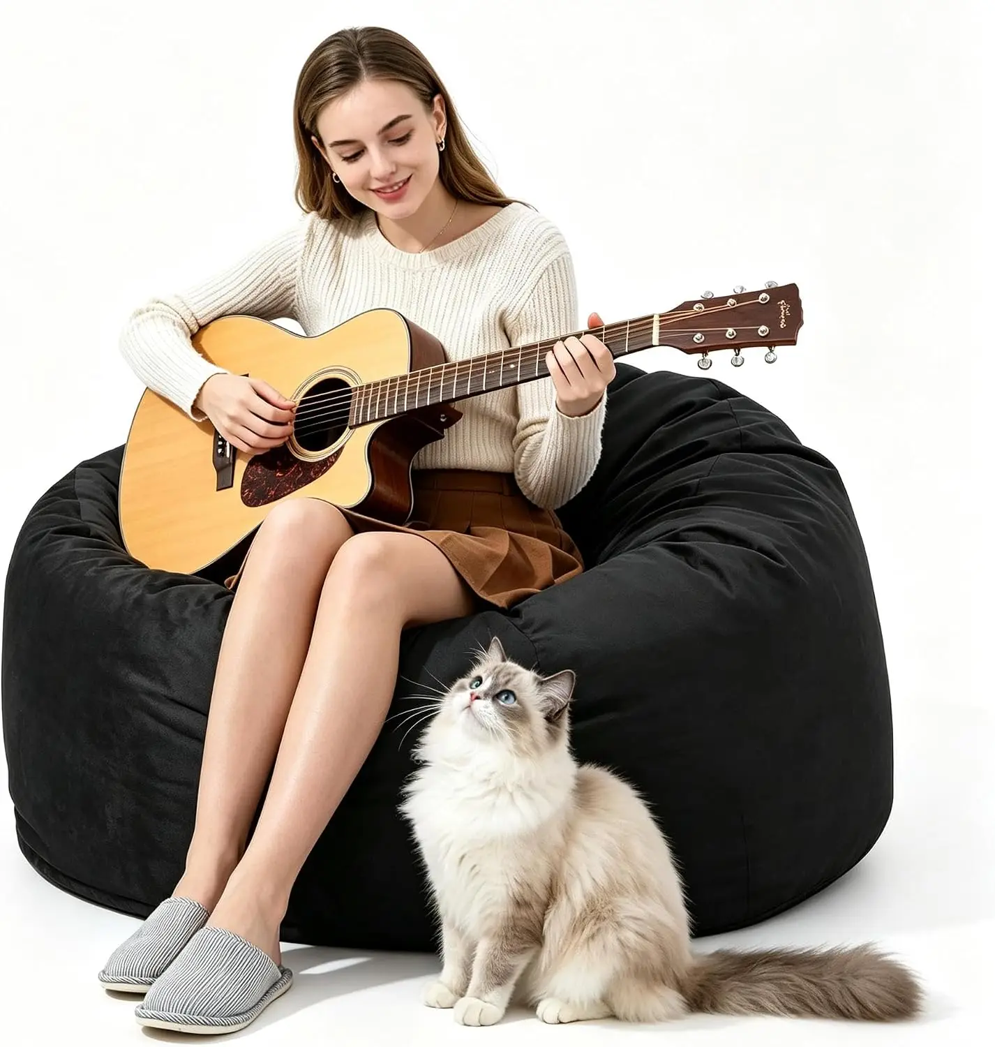 4ft Giant Memory Foam Bean Bag Chair for Adults, Soft Light Microfiber & Dutch Velvet Cover, Extra-Large Supportive Lounger for Living Room, Bedroom, Playroom