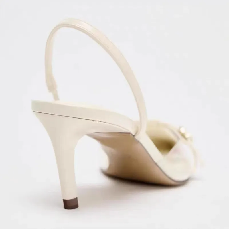 Summer Transparent PVC Sandals Women Fashion Splicing Pointed Toe Pumps Belt Buckle Design Slingback Comfort Office High Heels