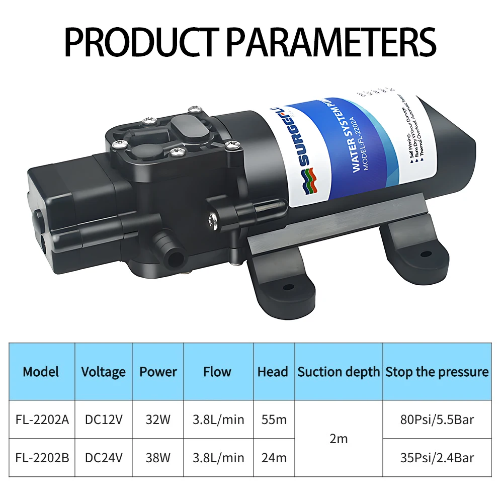 12V/24V High Pressure Mini Diaphragm Pump 3.8L/min Automatic Stop Self-Priming Water Pump for RV Garden Car Wash Water Pump