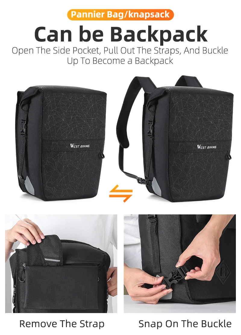 WEST BIKING Wasserdichte Fahrradtasche 17-29L Große Kapazität Fahrrad-Gepäckträgertasche Langstrecken-Reisetasche MTB Rennrad Zubehör – Detail 5