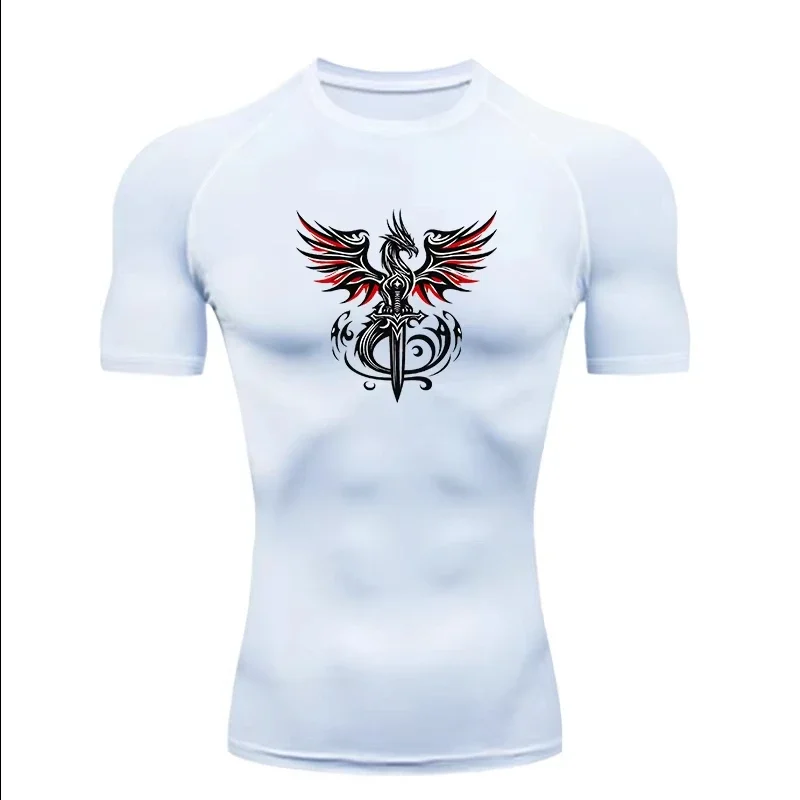 The Phoenix Sword Pattern 2026 Herren-Sport-T-Shirt für Fitnesstraining, Fitness, Gym, Joggen, Workout, T-Shirt, Kompressions-Rashgard